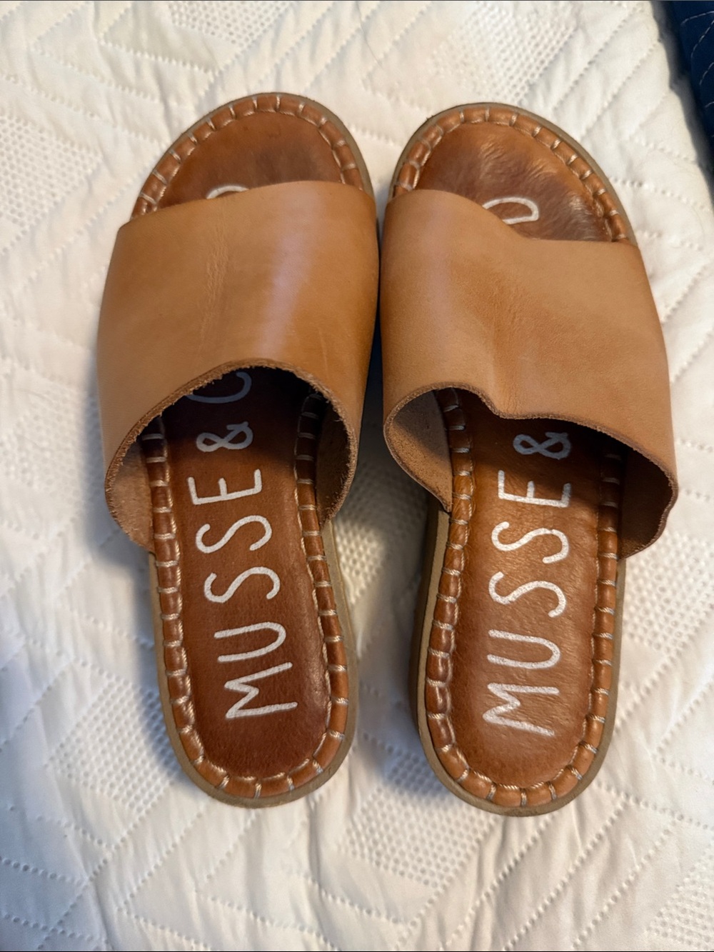 Musse & Cloud Cognac Leather Slide Sandals